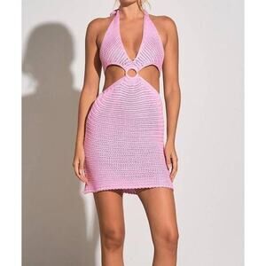 Elan Crochet Cutout Halter Mini Dress